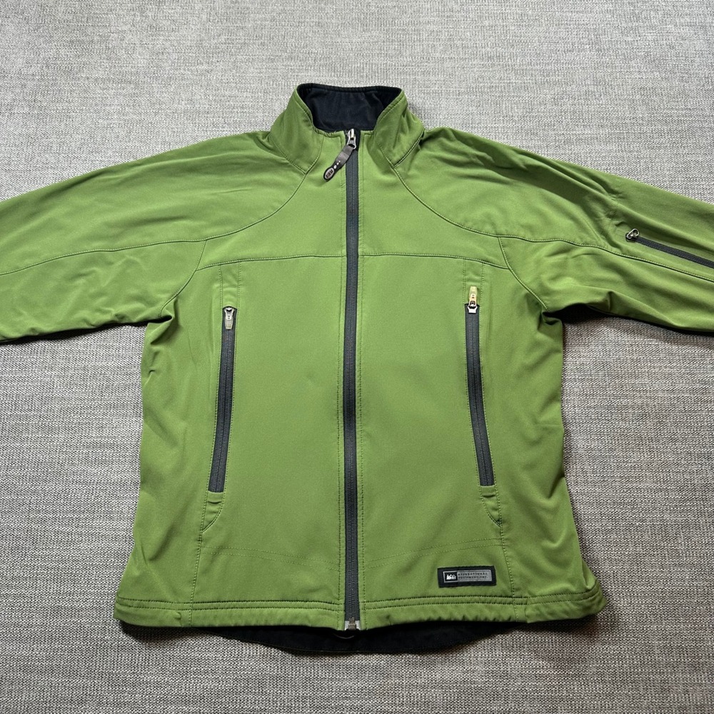 REI Softshell Jacket Women Medium Green Full Zip Outdoor Hiking Layer